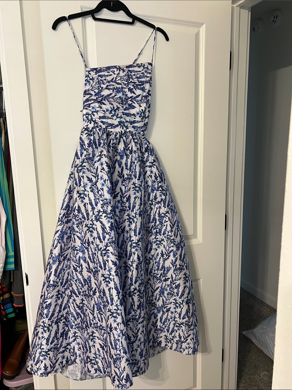 J. Crew White Midi Dress with Blue Floral Print